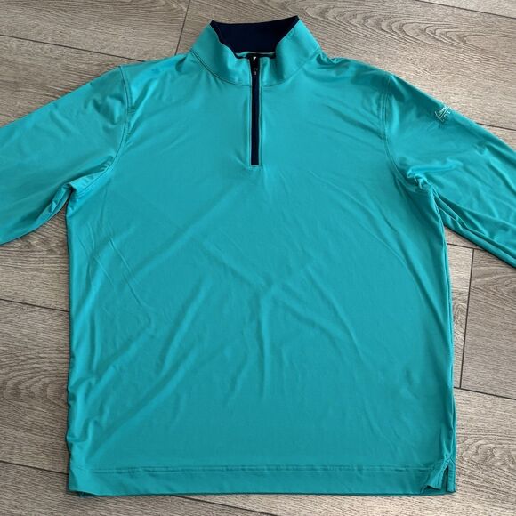 FootJoy Golf Sweater Mens Large Green 1/4 Zip Pullover Stretch Breathable Preppy - Picture 2 of 8